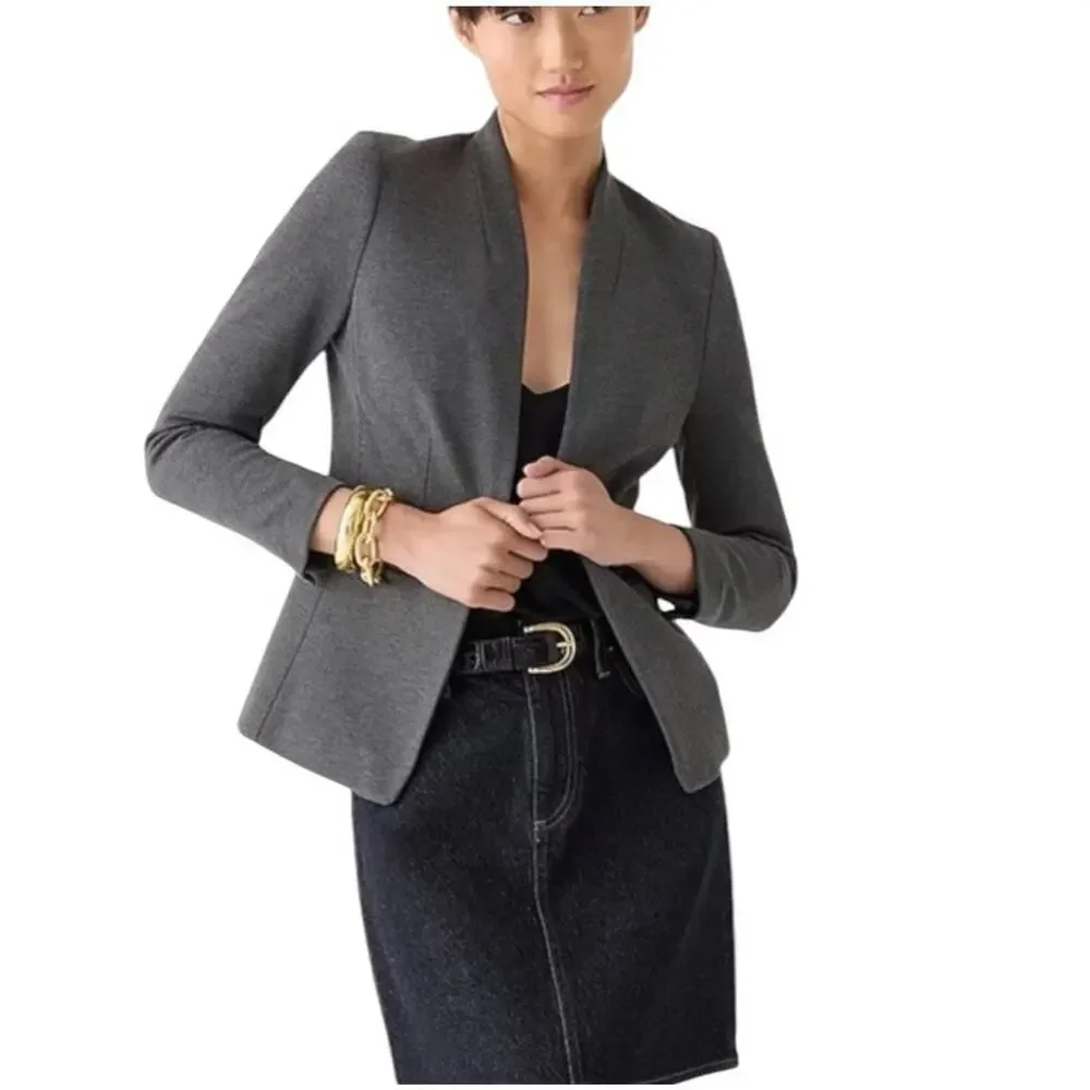 J.Crew Going Out Blazer Size‎ 8 Tall Gray Open Front Stretch Knit Twill Office
